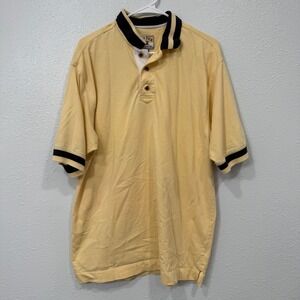 Cutter & Buck Mens Yellow Cotton Short Sleeve Polo Shirt Navy Striped Trim L